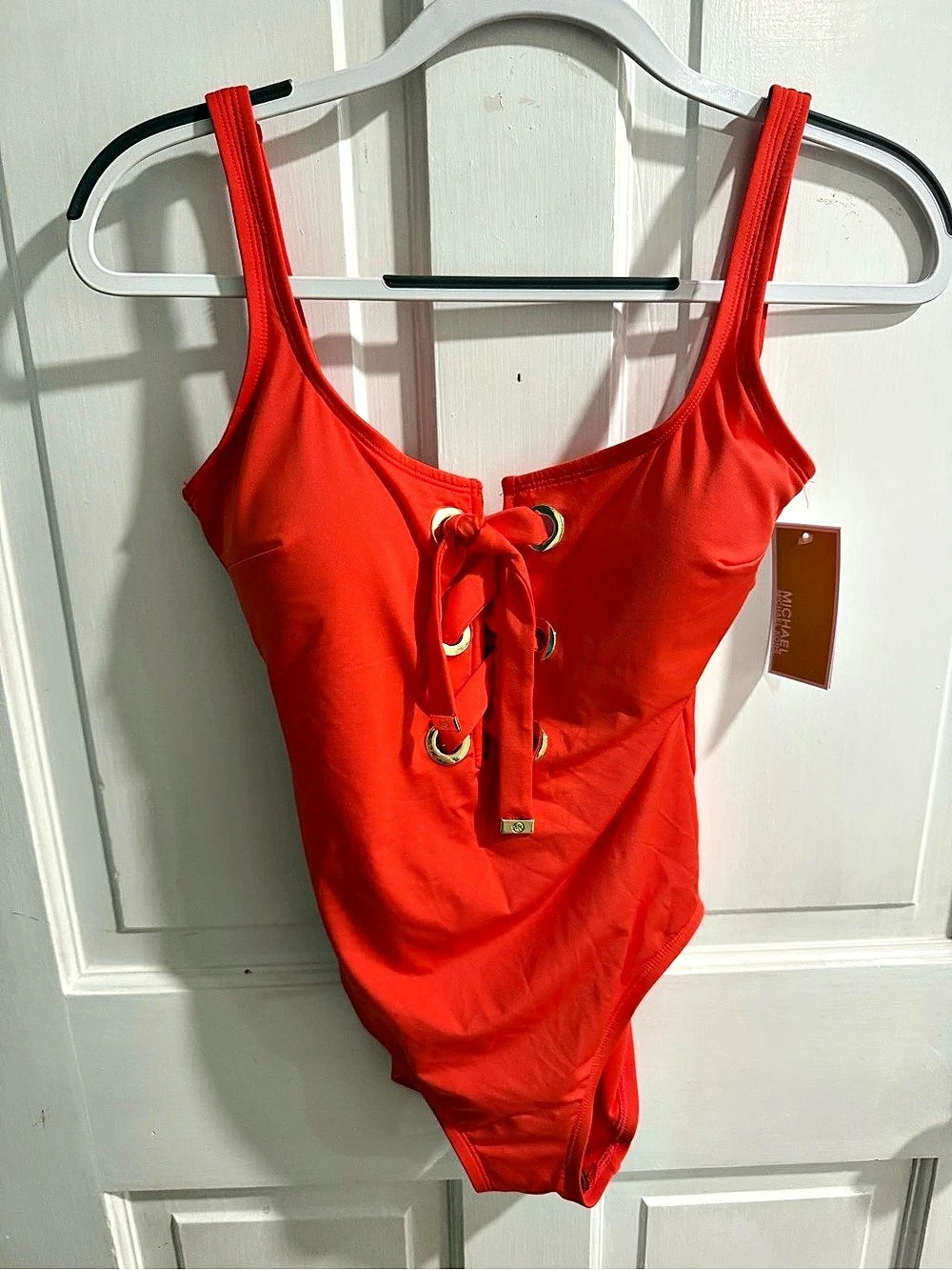 Michael Kors Lace-Up One-Piece Swimsuit Red Size 10
